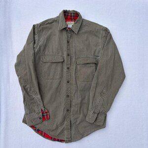 Vintage L.L.Bean Olive Green Red Plaid Flannel-Lined Shacket Barn Coat Sz S 90s
